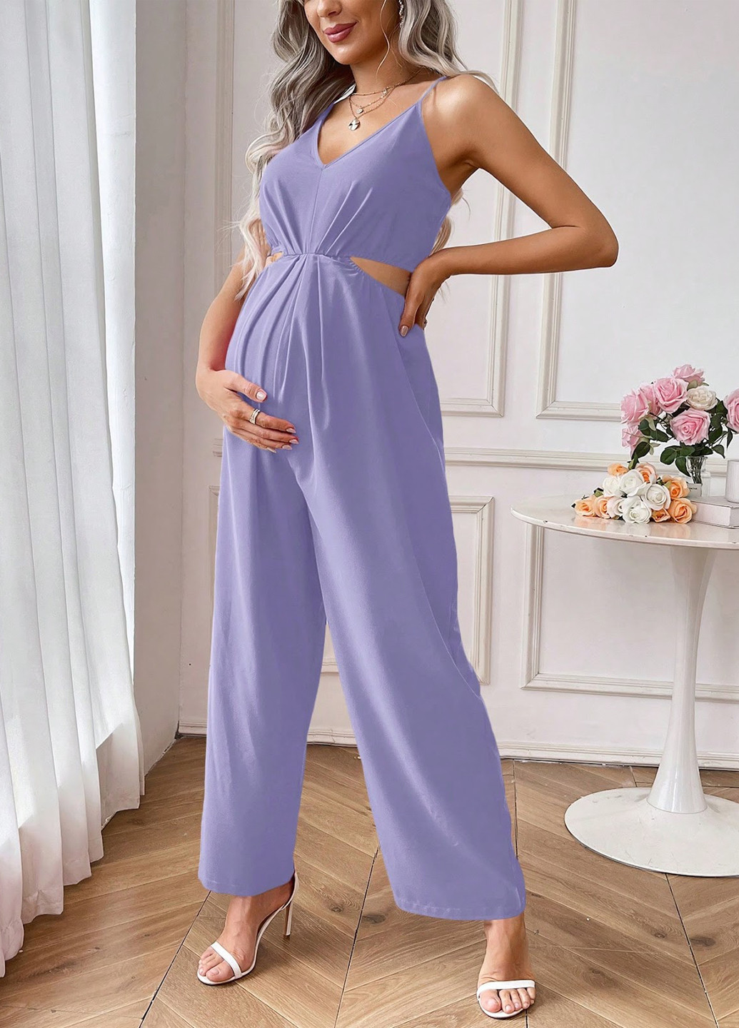 Комбінезон для вагітних SHEIN комбінезон-брюки однотонний бузковий кежуал поліестер