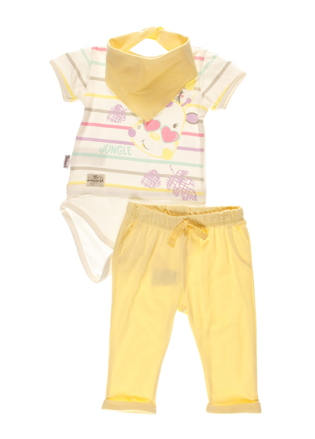 Желтый демисезонный комплект (боди, брюки, косынка) Miniworld