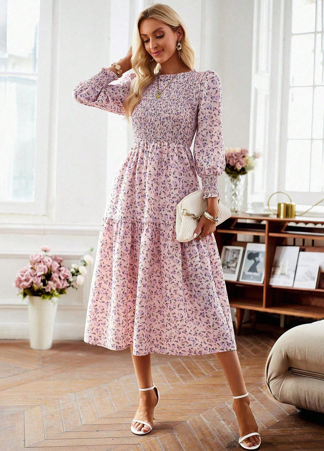 Рожева кежуал сукня а-силует SHEIN з квітковим принтом