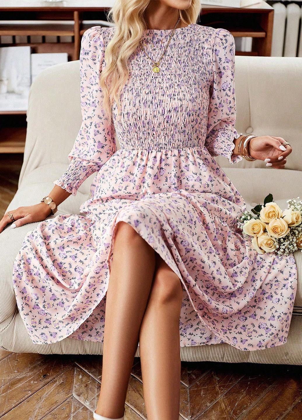 Рожева кежуал сукня а-силует SHEIN з квітковим принтом