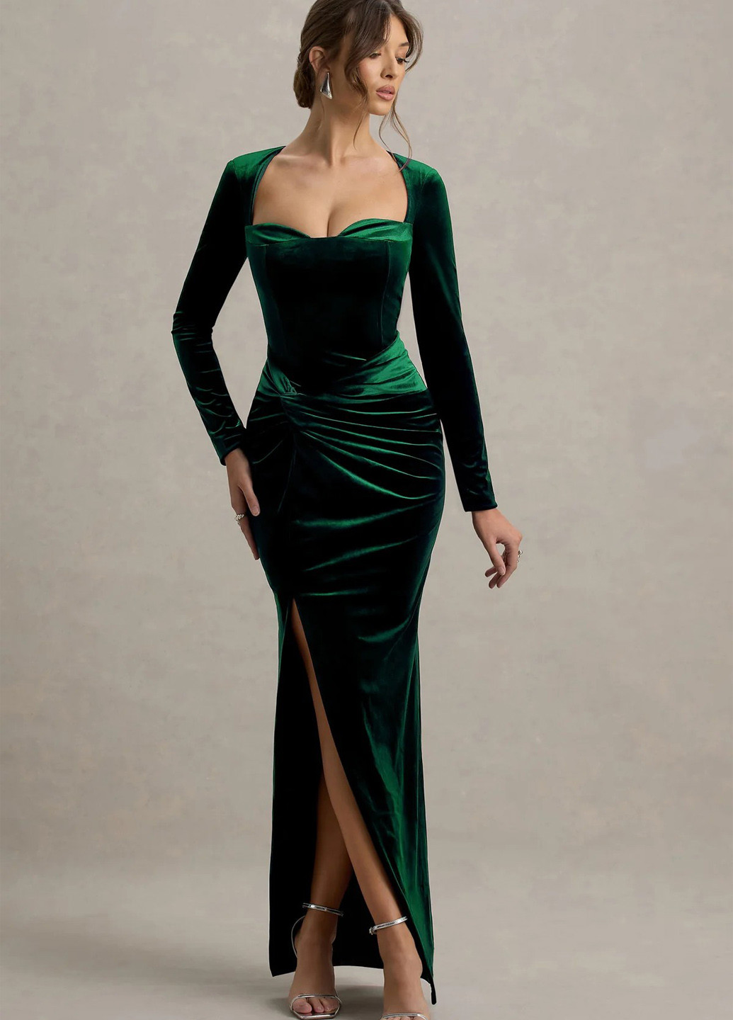 Темно-зеленое вечернее платье годе SHEIN однотонное