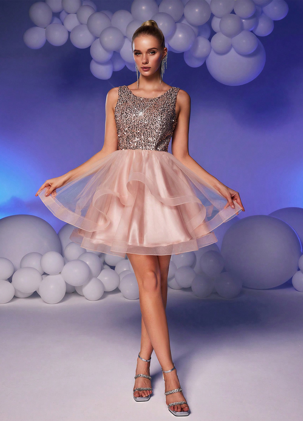 Блідо-рожева святковий, вечірня сукня кльош SHEIN однотонна