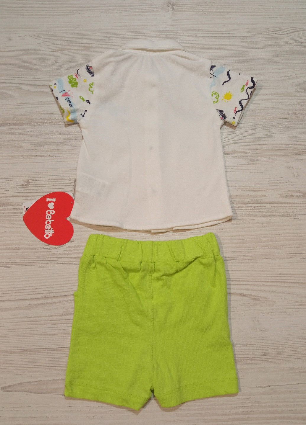 Салатовий літній костюм для хлопчика літо, сорочка + шорти і підтяжки Bebetto