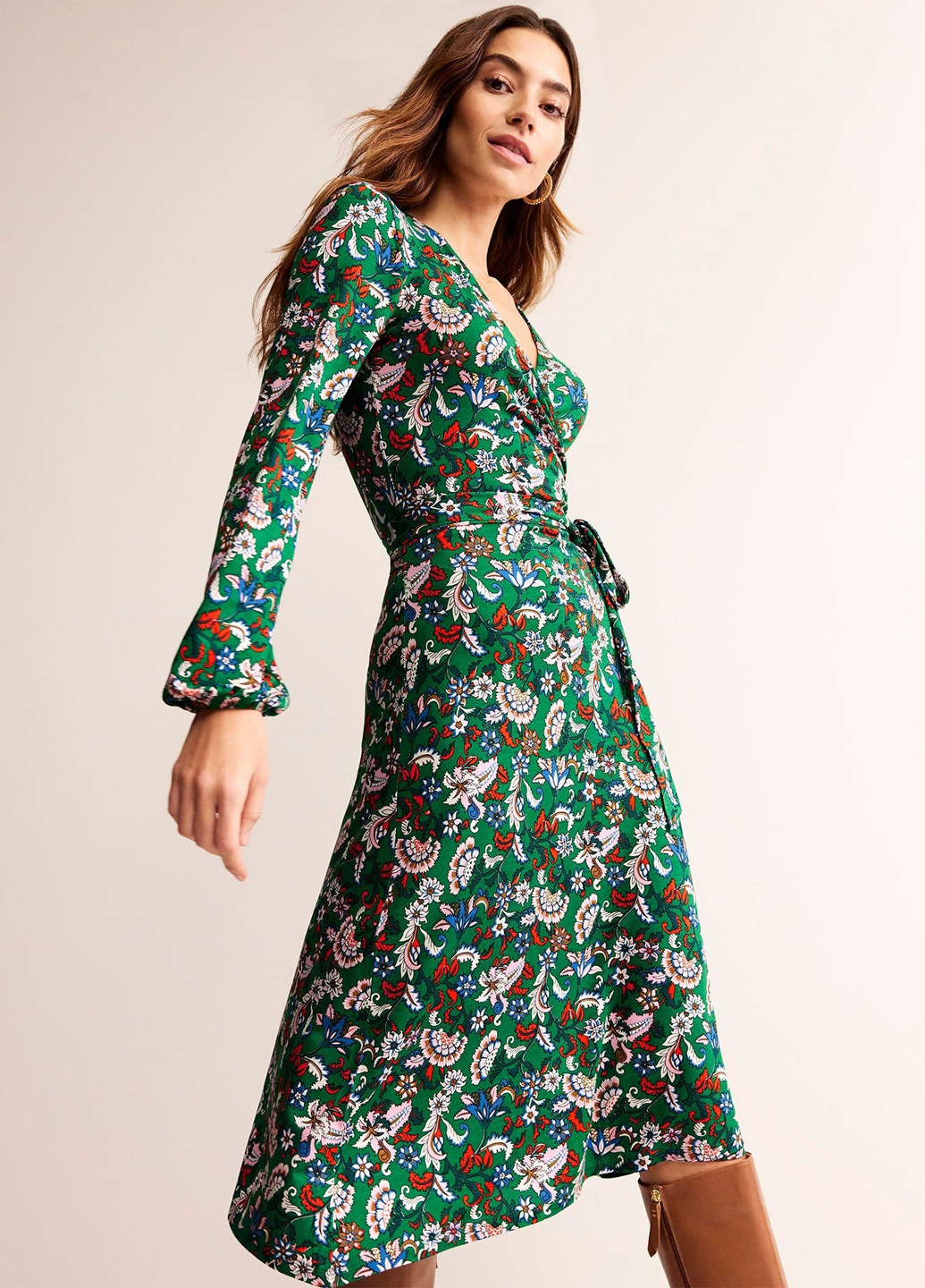 Зелена кежуал сукня на запах Boden з абстрактним візерунком