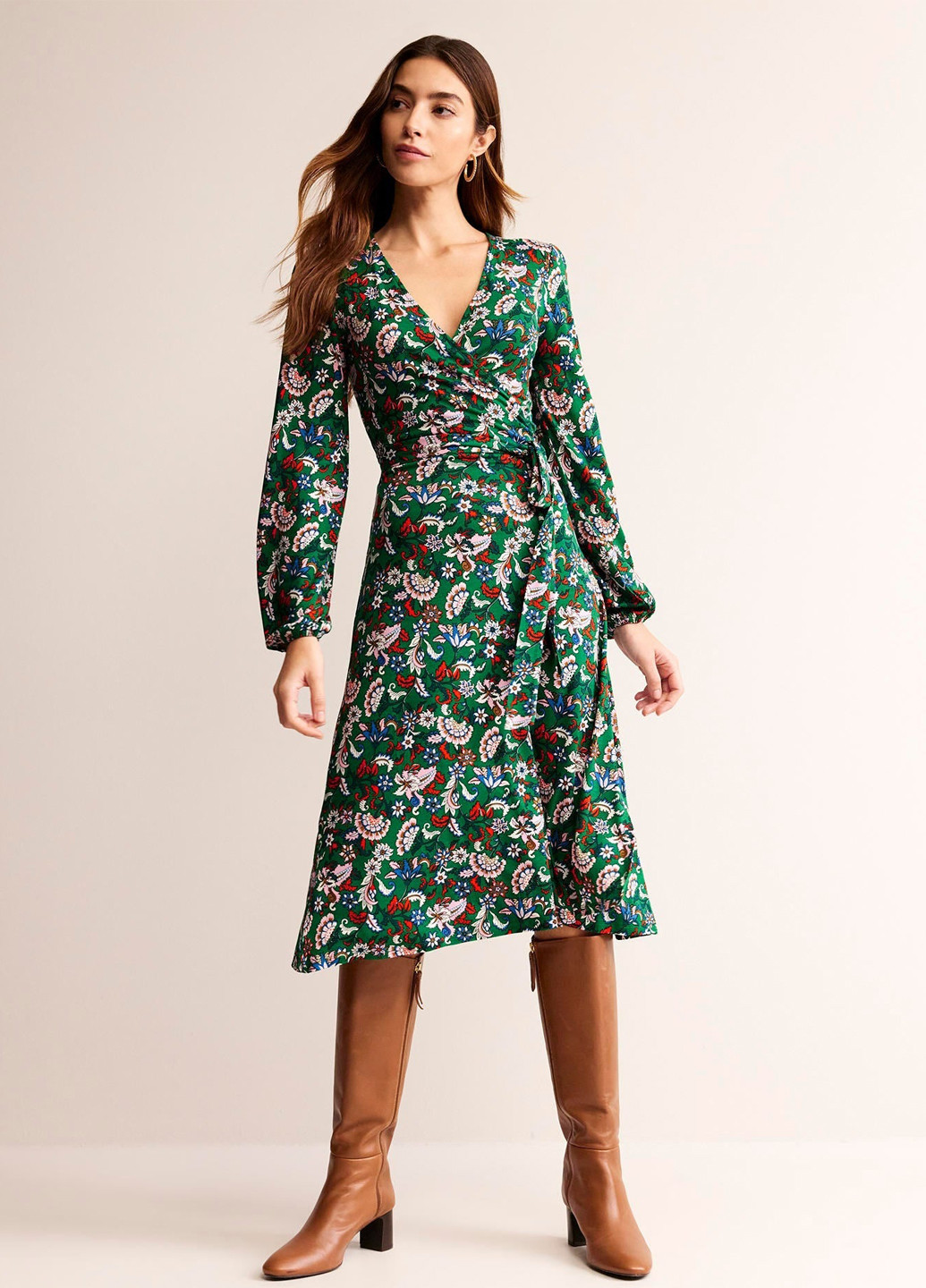Зелена кежуал сукня на запах Boden з абстрактним візерунком