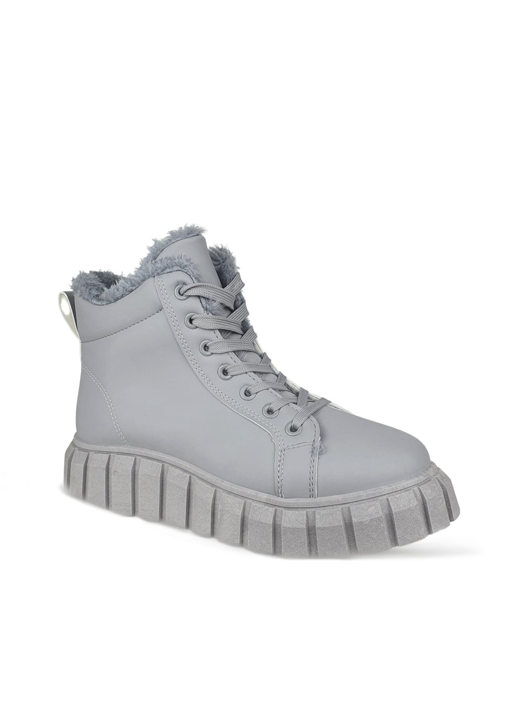 Жіночі зимові черевики світло-сірі на платформі та шнурівці Fashion ботинки (251444256)