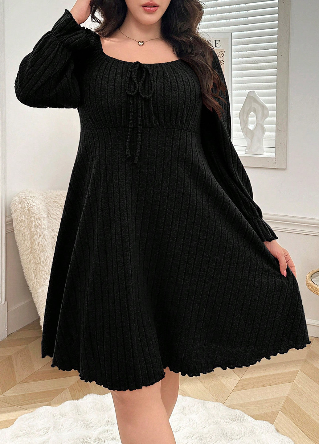 Чорна домашній сукня кльош SHEIN однотонна