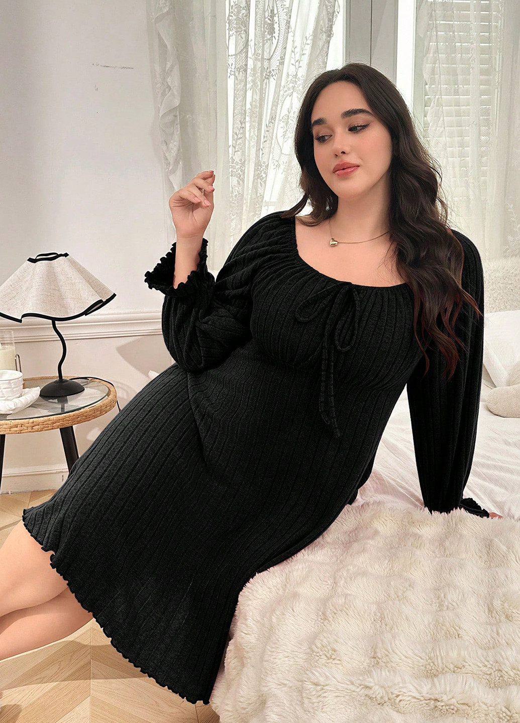 Чорна домашній сукня кльош SHEIN однотонна