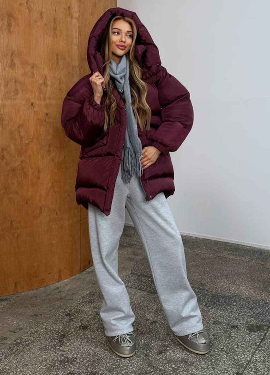 Бордовый зимний Пуховик No Brand