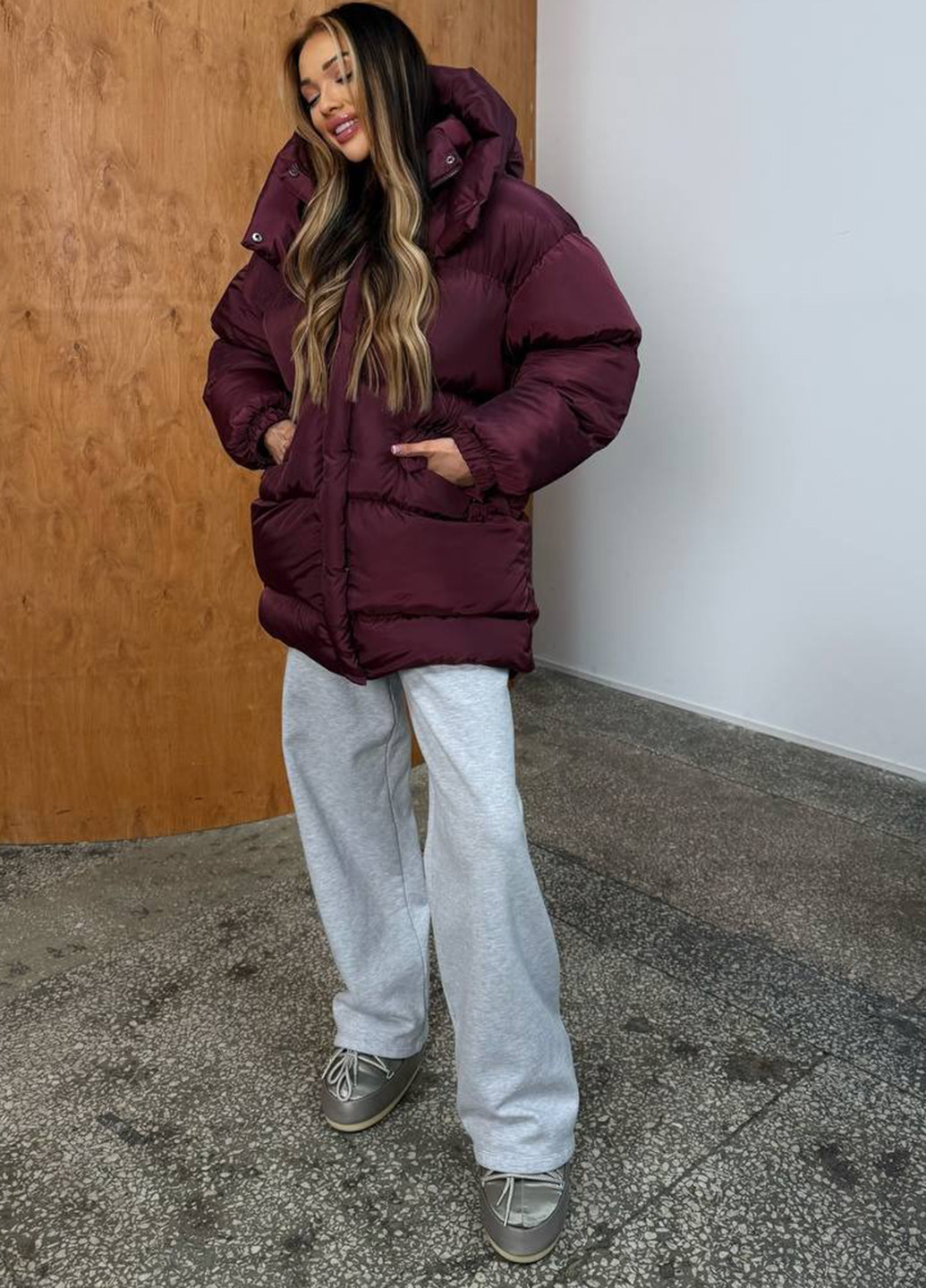 Бордовый зимний Пуховик No Brand