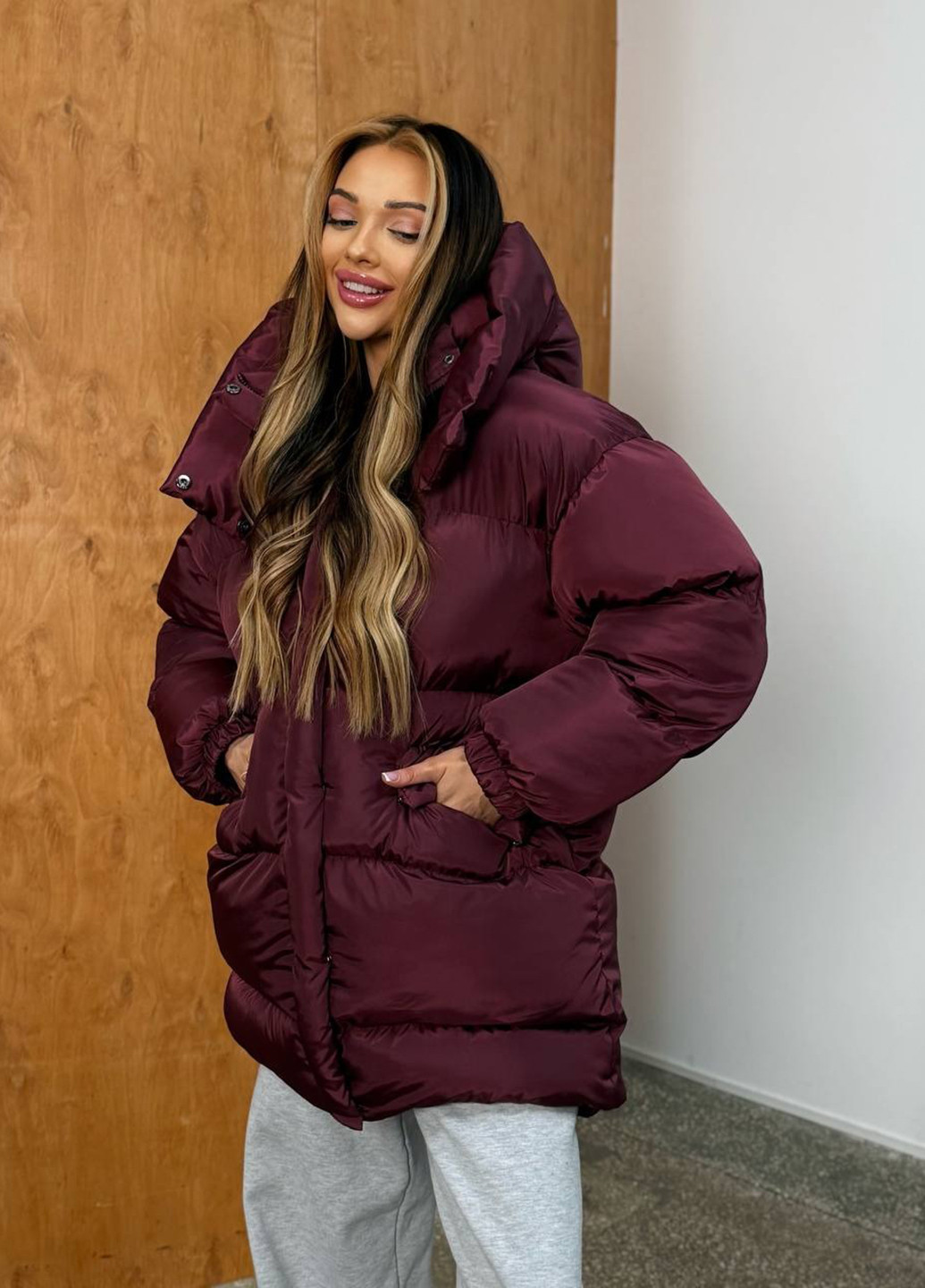 Бордовый зимний Пуховик No Brand