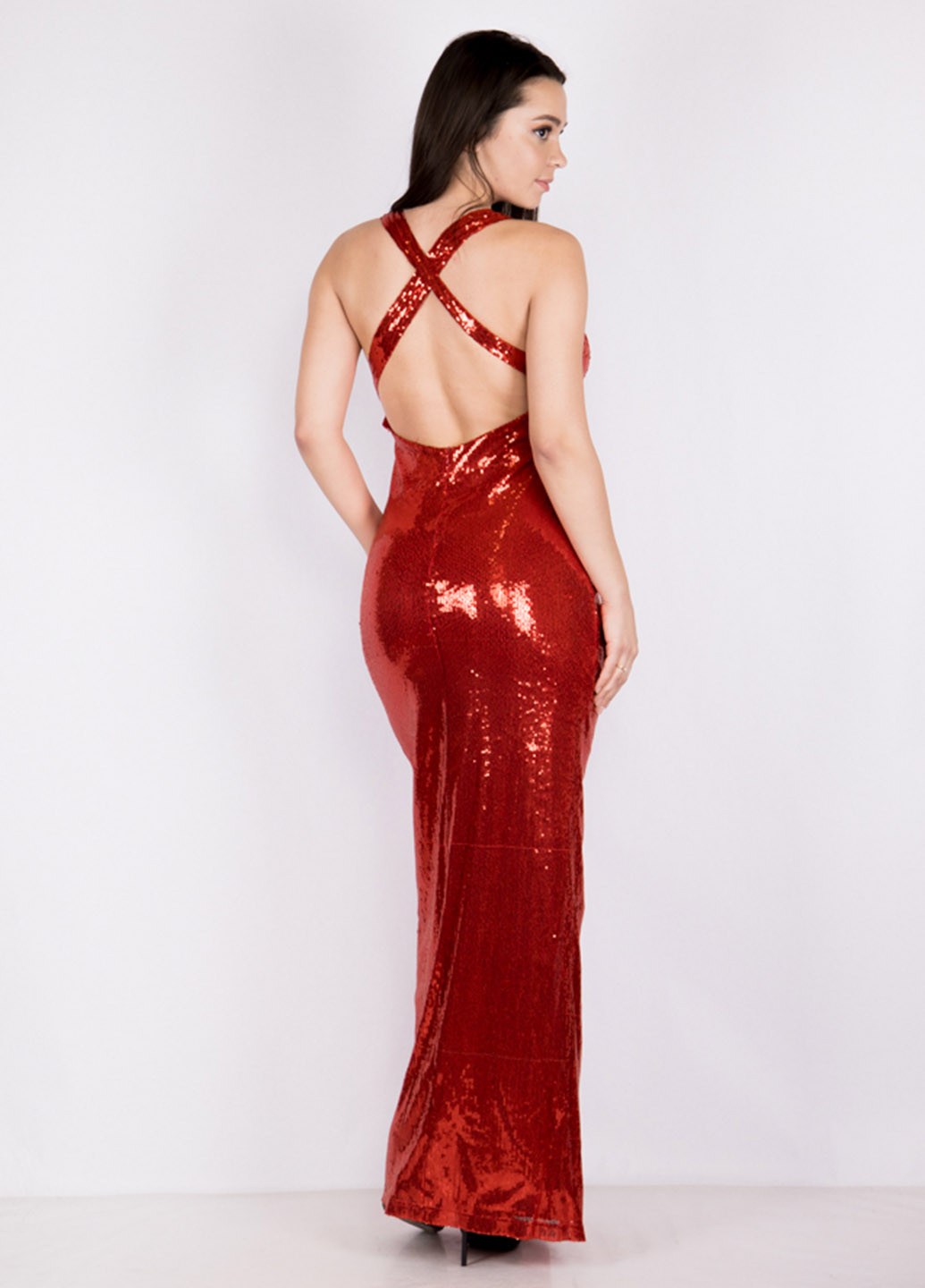 Красное вечернее платье с открытой спиной Time of Style однотонное