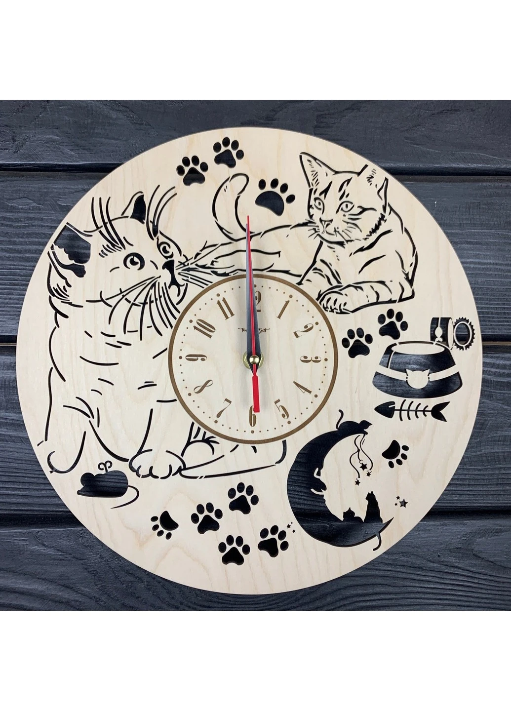 Універсальний настінний годинник з дерева "Пухнасті котики" 7Arts (253567567)