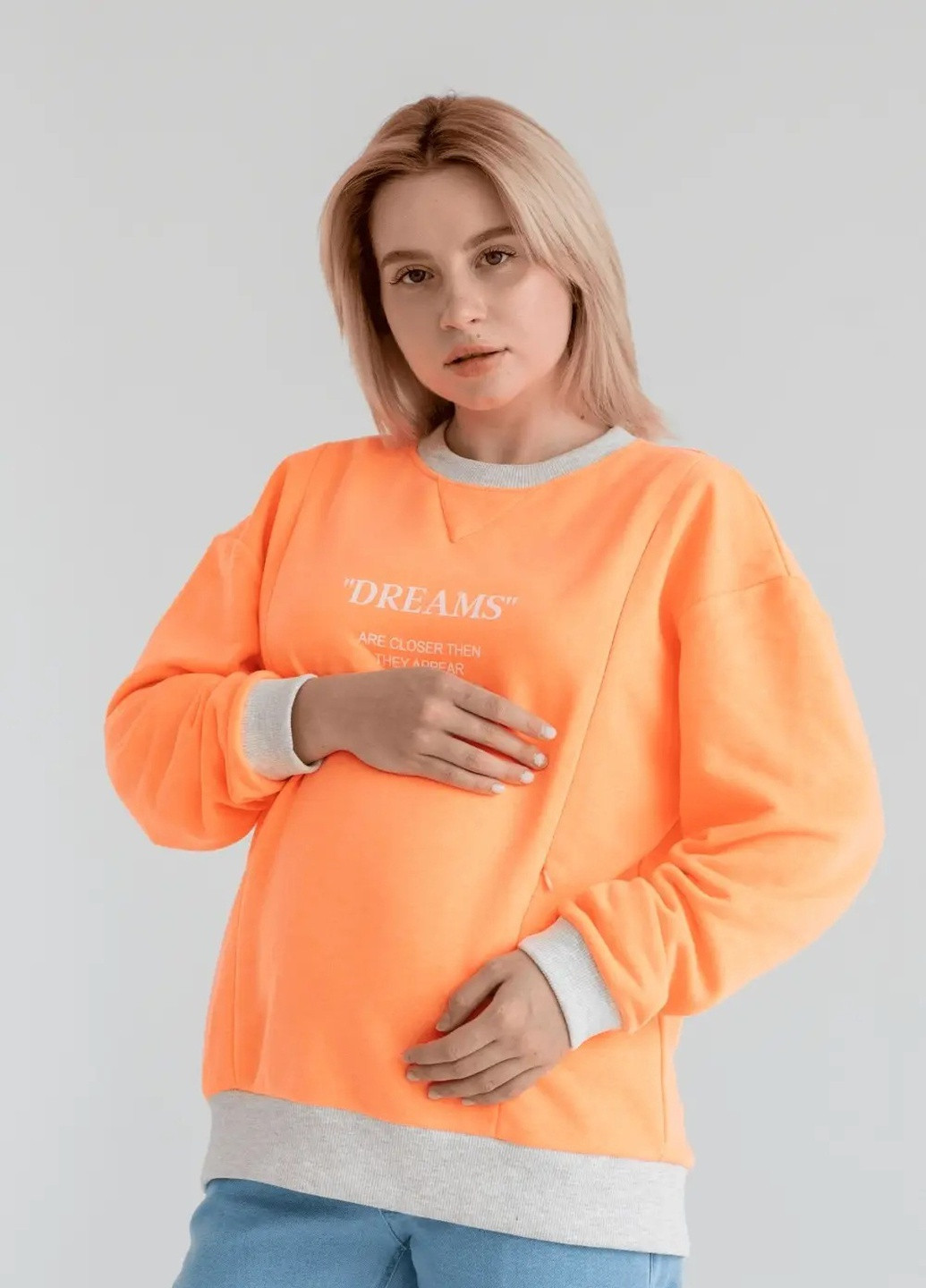 Оранжевый свитшот для беременных и кормящих с принтом с секретом для кормления To Be - крой надпись оранжевый кэжуал эластан, хлопок - (248407696)