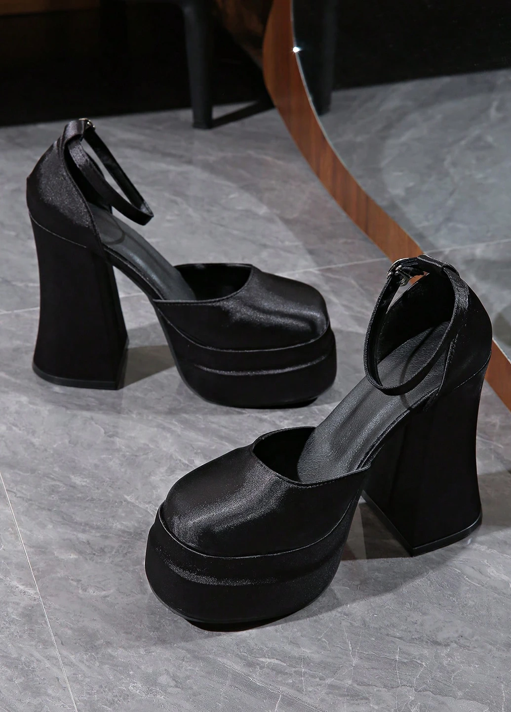 SHEIN Туфлі анкл страп чорний з текстиль, китай — літо (340673314)