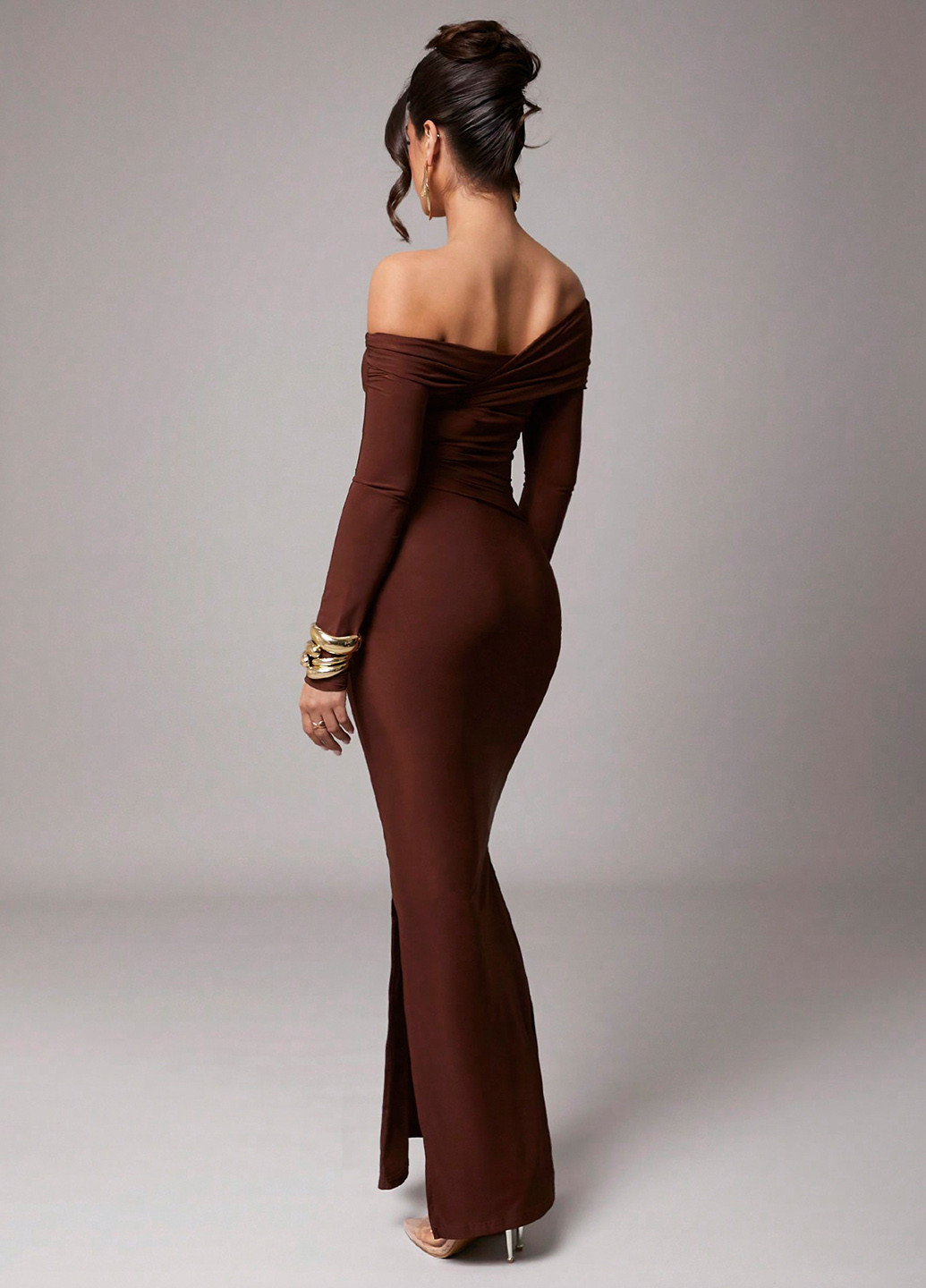 Коричнева святковий, вечірня сукня силуетна SHEIN однотонна