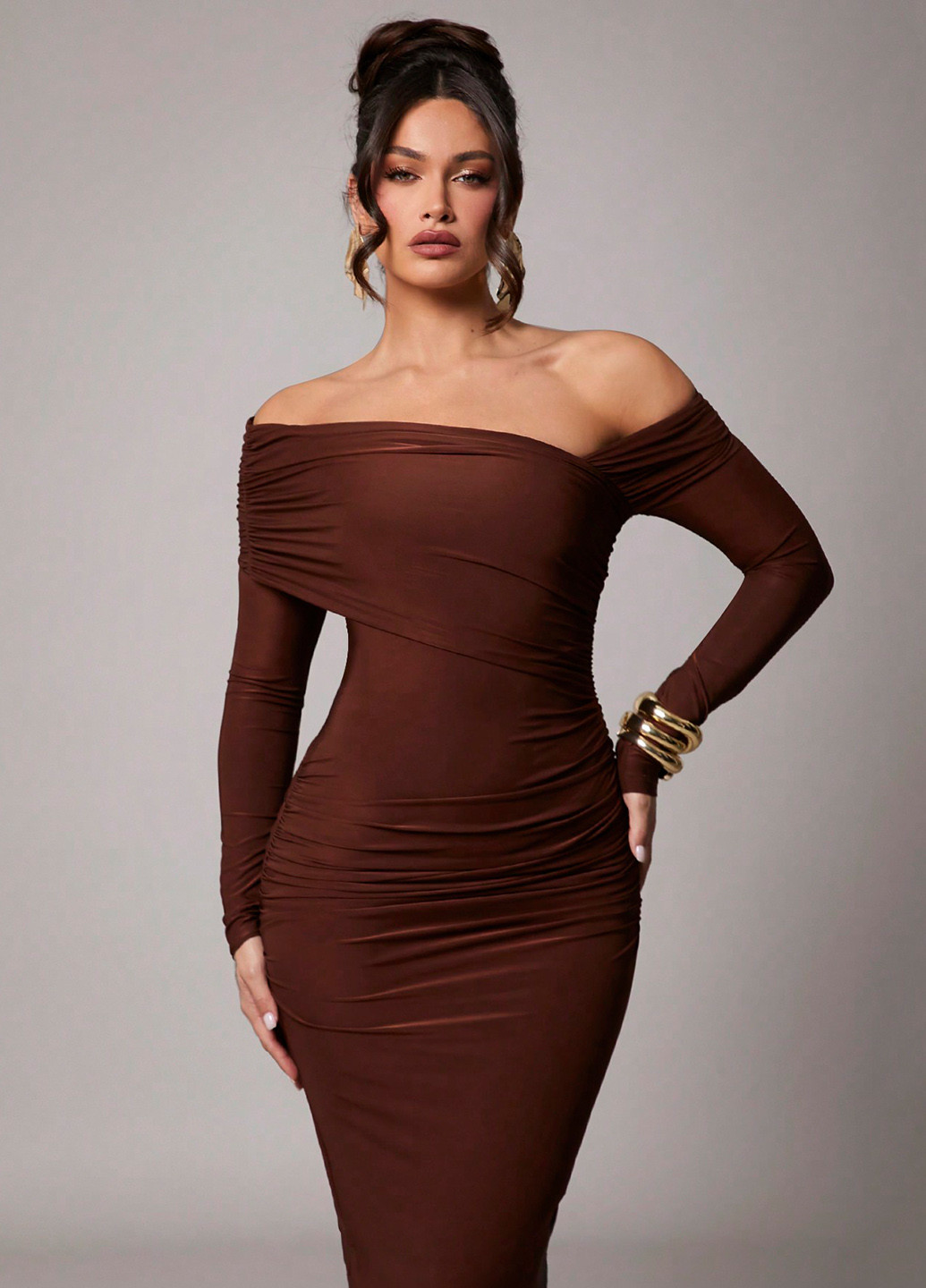 Коричнева святковий, вечірня сукня силуетна SHEIN однотонна
