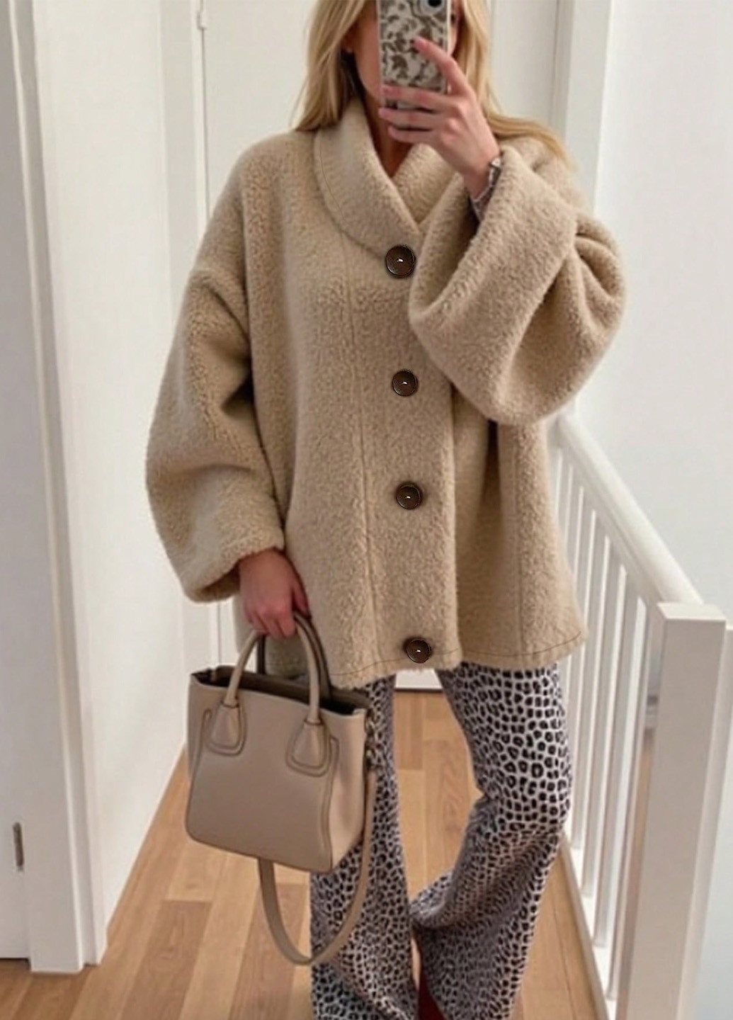 Бежевое Кэжуал полупальто однобортное SHEIN однотонное