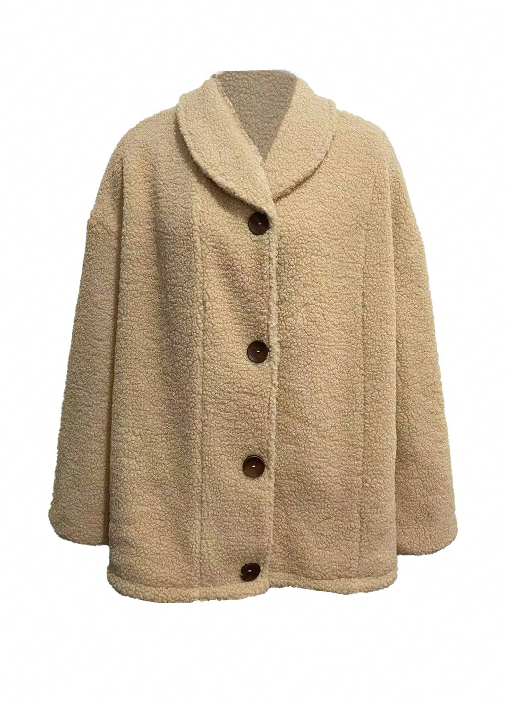 Бежевое Кэжуал полупальто однобортное SHEIN однотонное