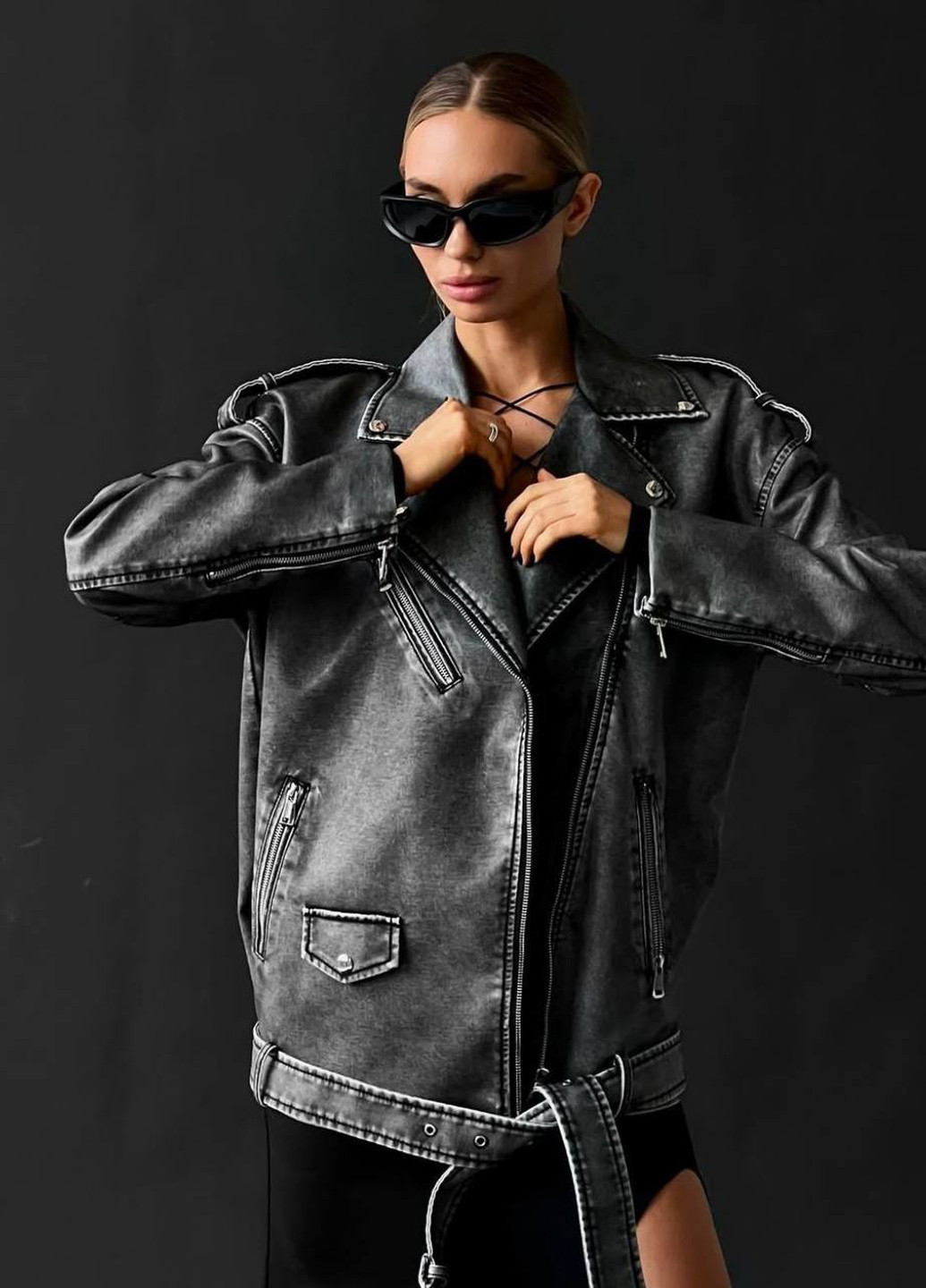 Темно-сіра демісезонна куртка косуха No Brand