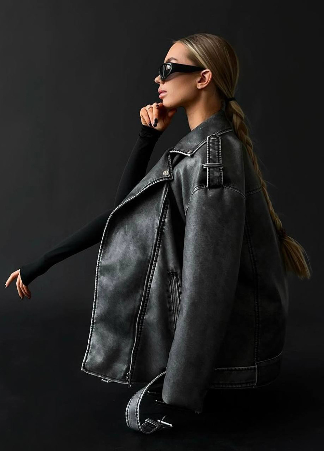 Темно-сіра демісезонна куртка косуха No Brand