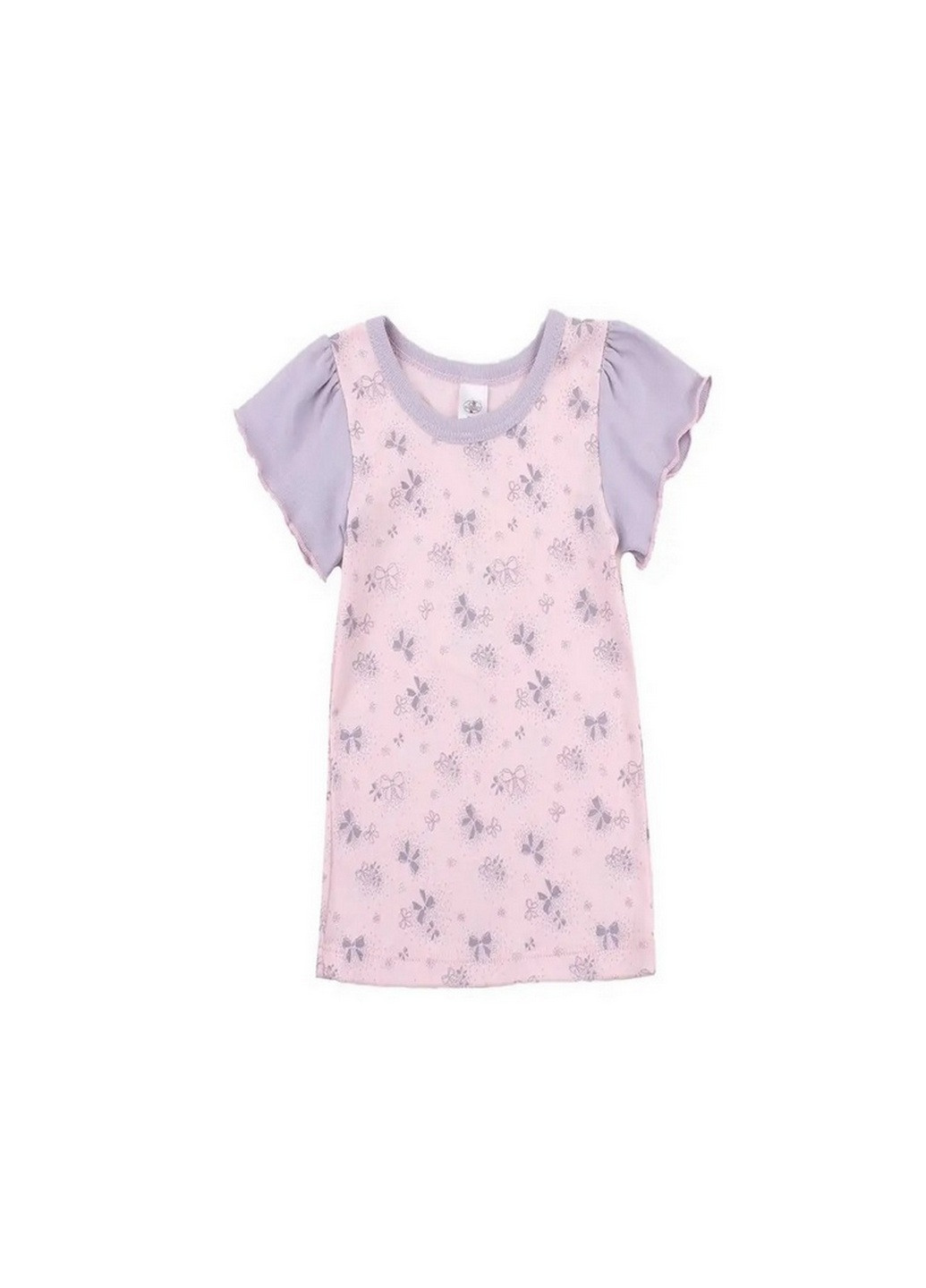 Розовая летняя футболка для девочки (бантик) Фламинго Текстиль