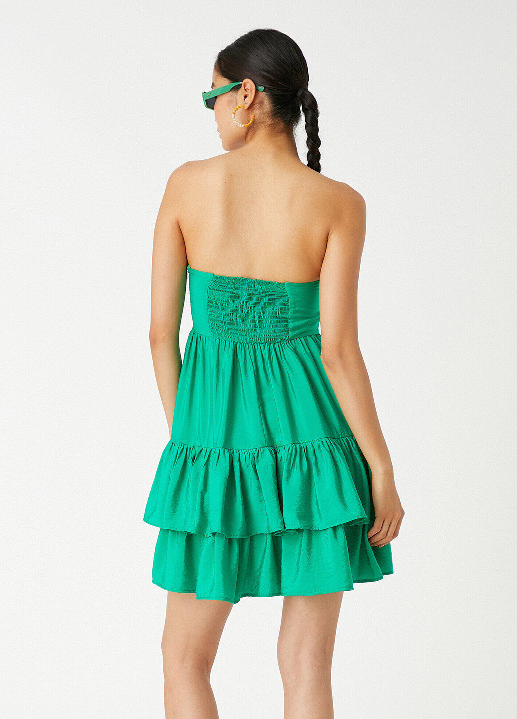 Зеленое кэжуал платье бандо, клеш KOTON однотонное