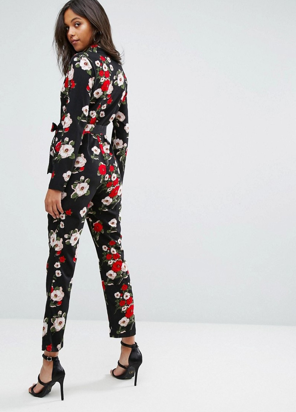 Комбинезон Missguided комбинезон-брюки цветочный чёрный кэжуал полиэстер