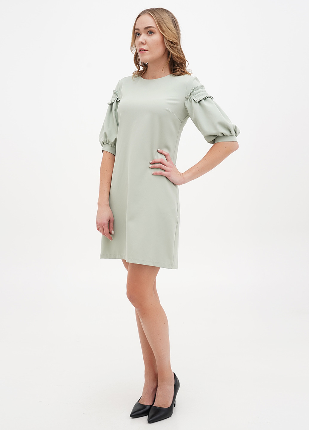 Мятное кэжуал платье а-силуэт Sassofono однотонное