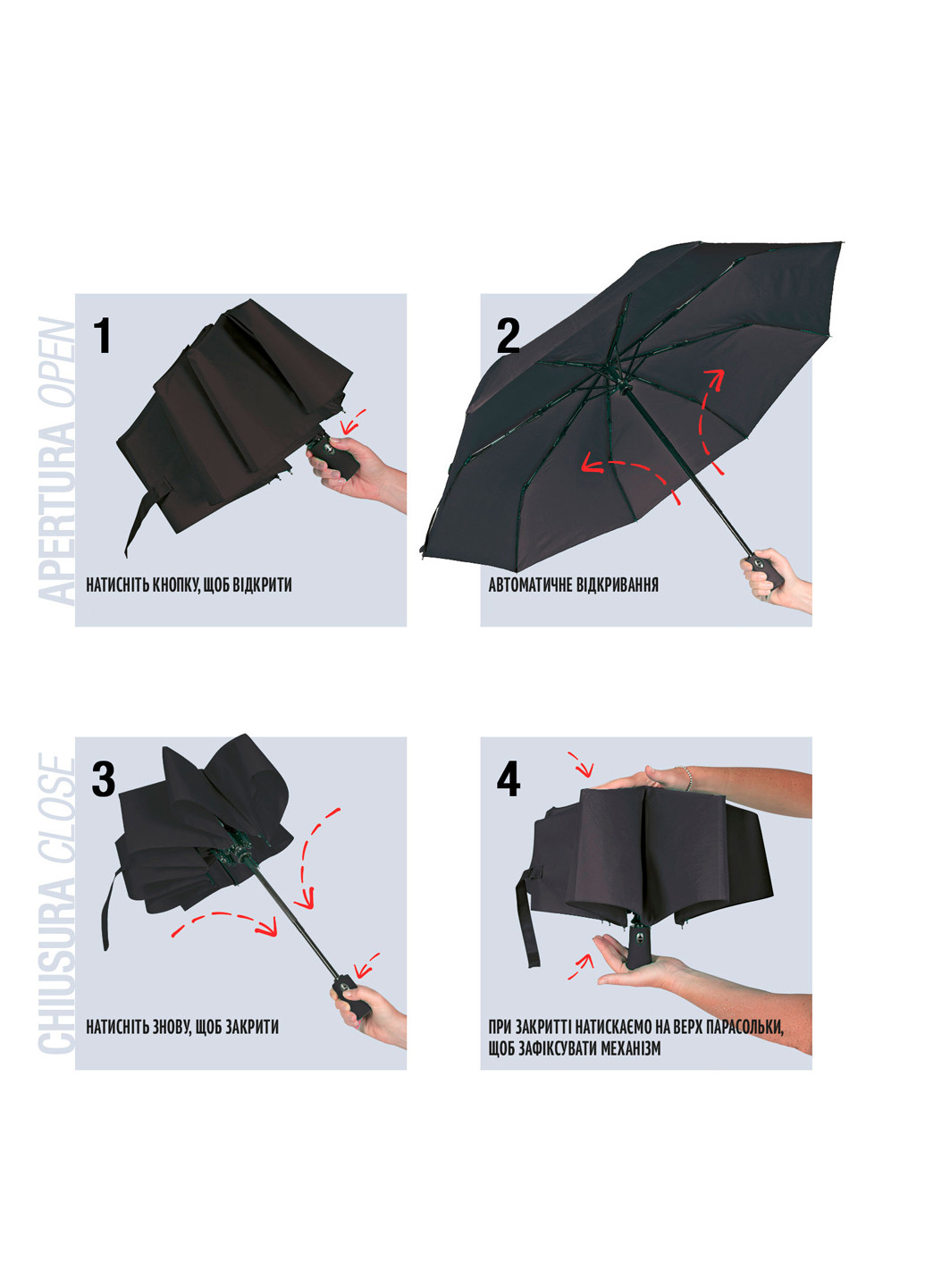 Чёрный зонт Perletti средний система антиветер (279119523)