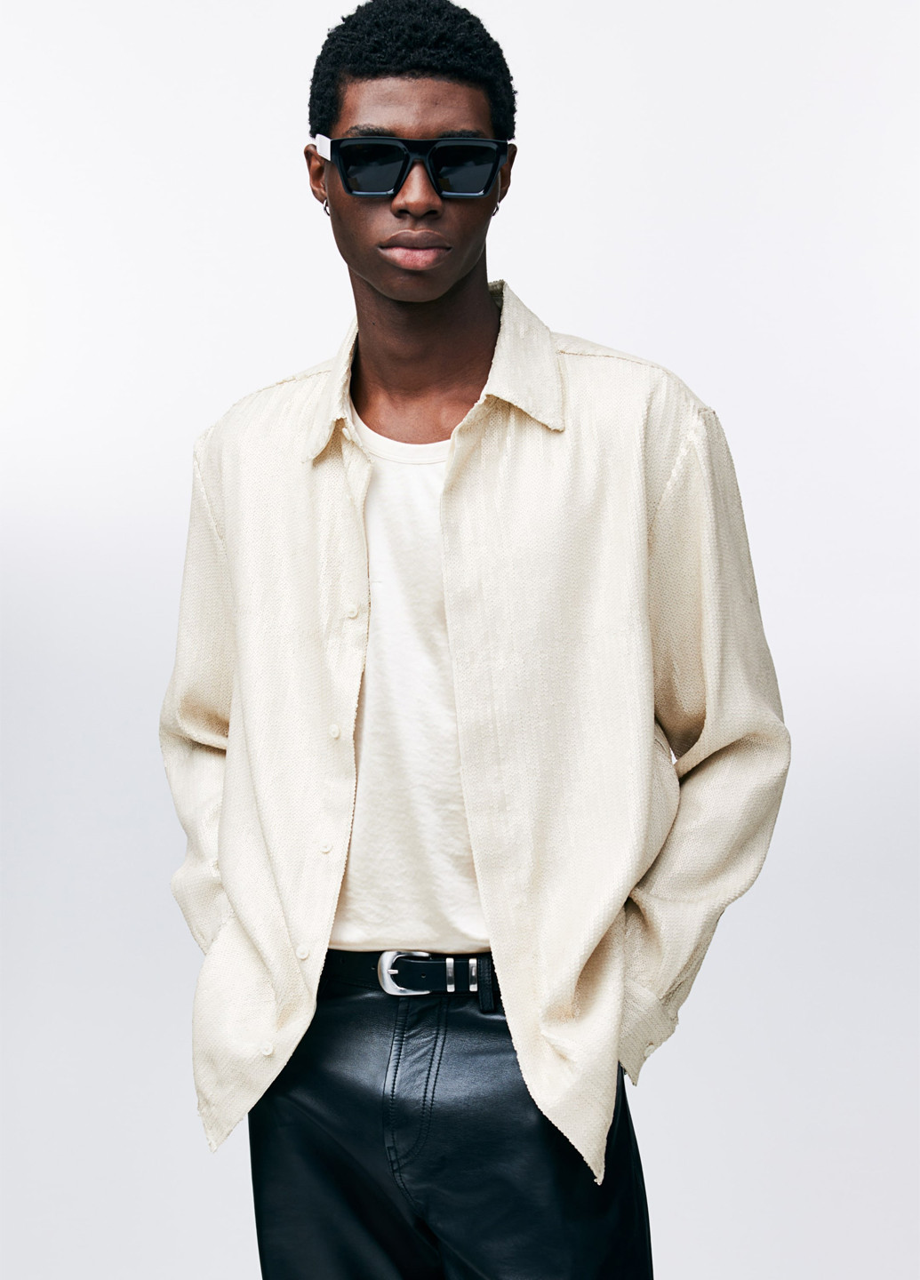 Светло-бежевая праздничный, кэжуал рубашка однотонная H&M