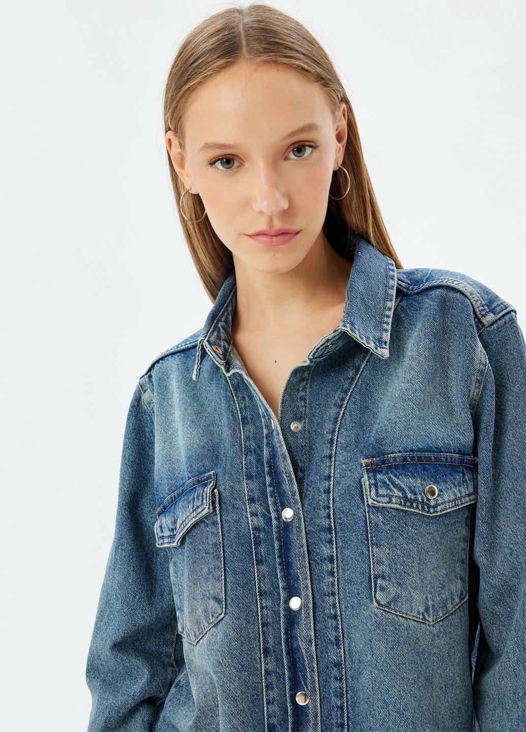 Синяя джинсовая рубашка однотонная KOTON