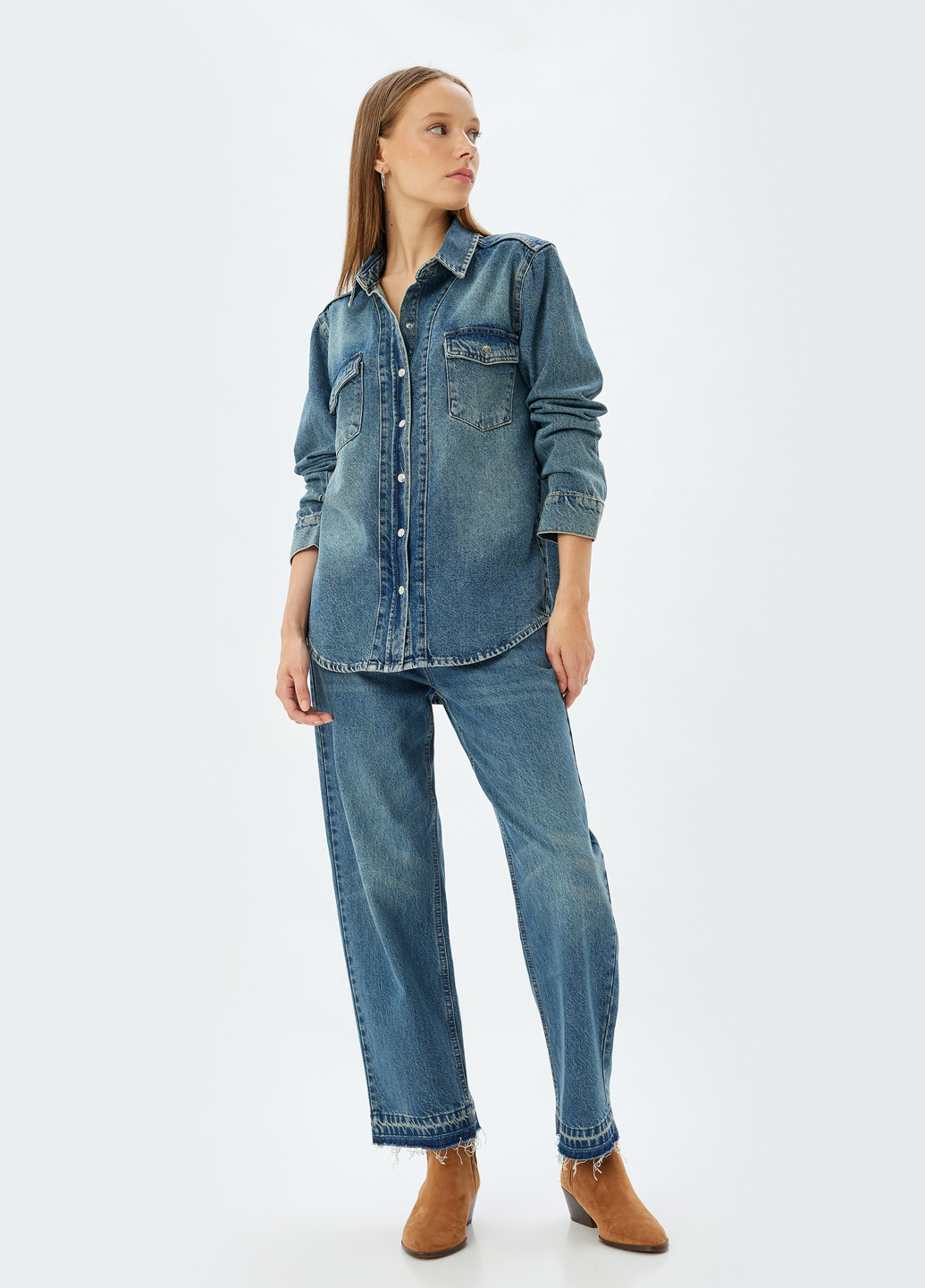 Синяя джинсовая рубашка однотонная KOTON