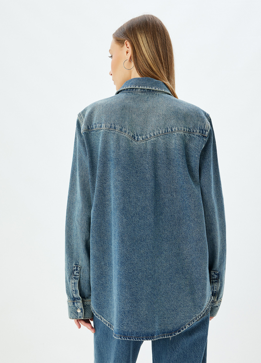 Синяя джинсовая рубашка однотонная KOTON