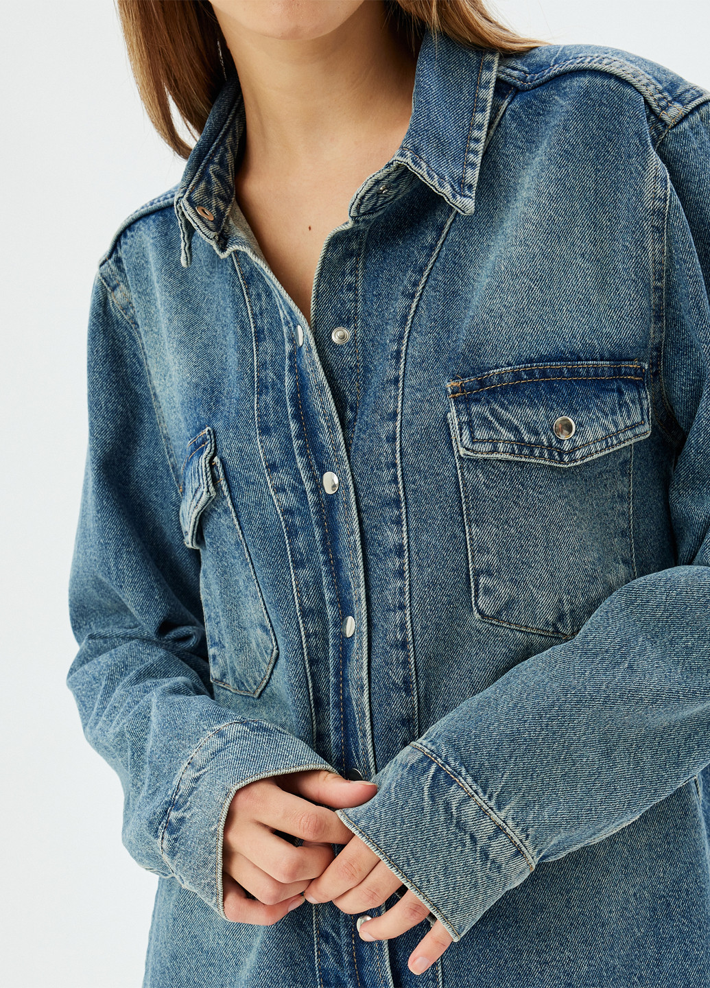 Синяя джинсовая рубашка однотонная KOTON