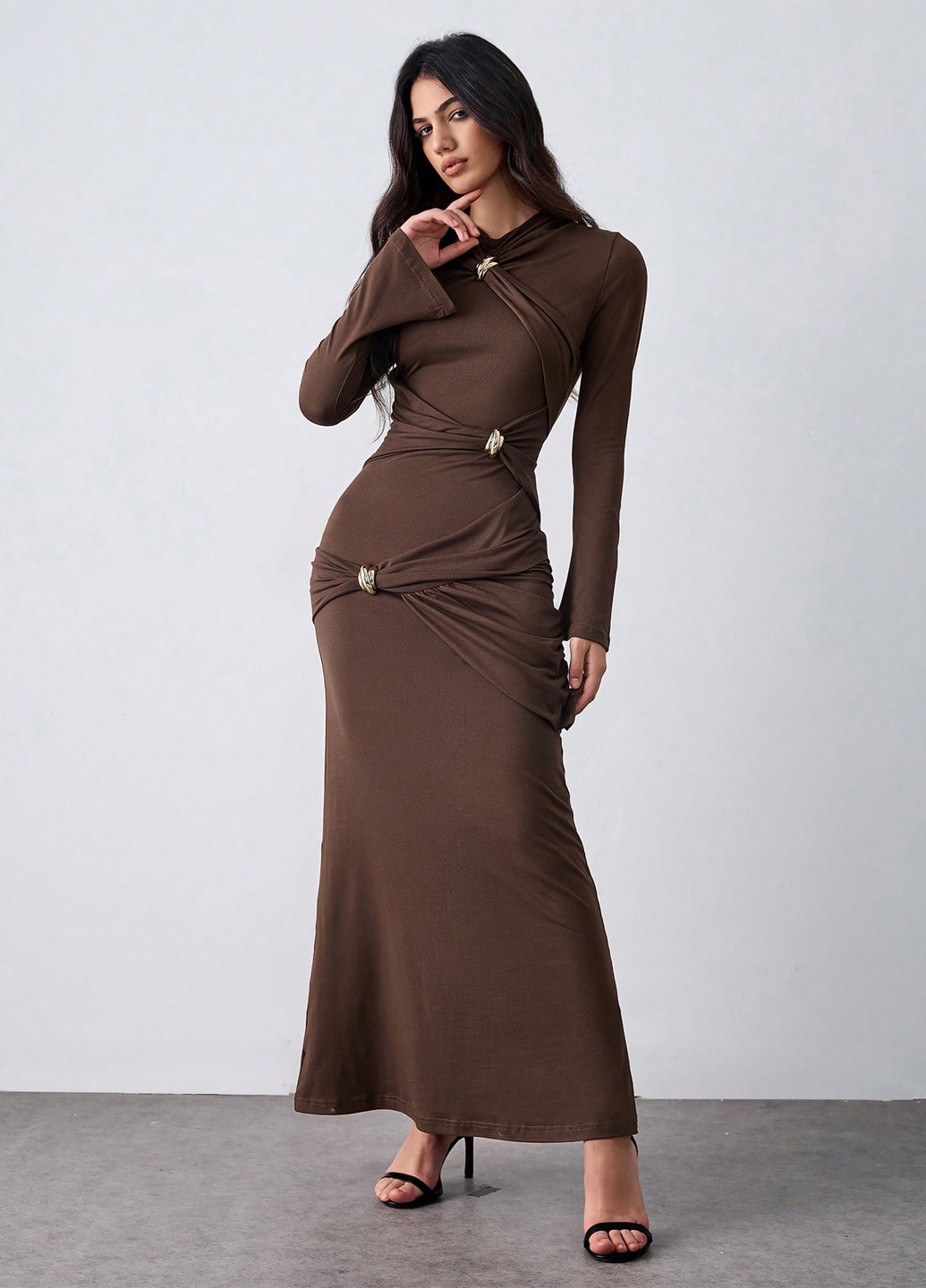 Коричневое коктейльное платье годе SHEIN однотонное