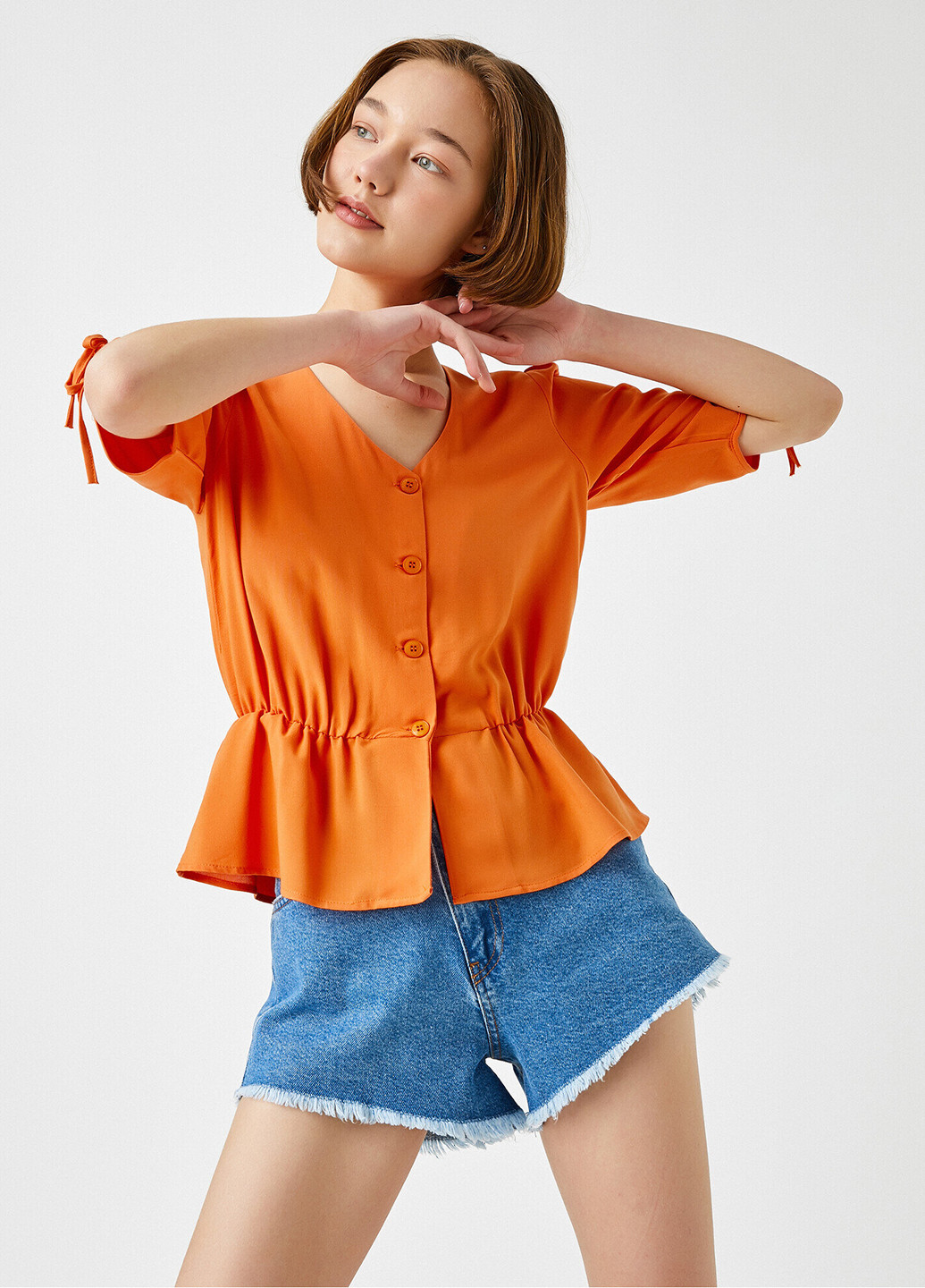 Оранжевая летняя блуза с баской KOTON