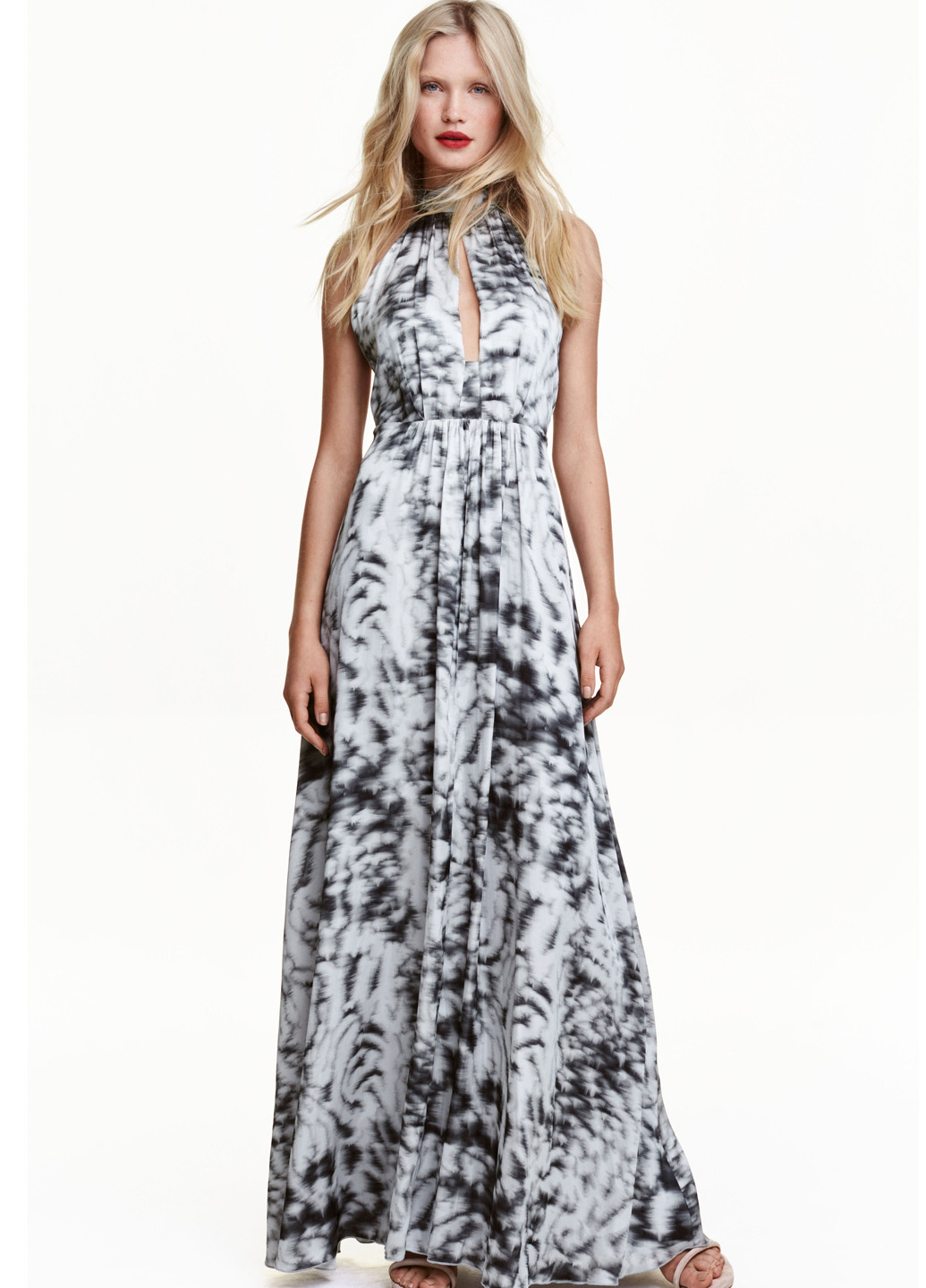 Светло-серое кэжуал платье клеш H&M с абстрактным узором
