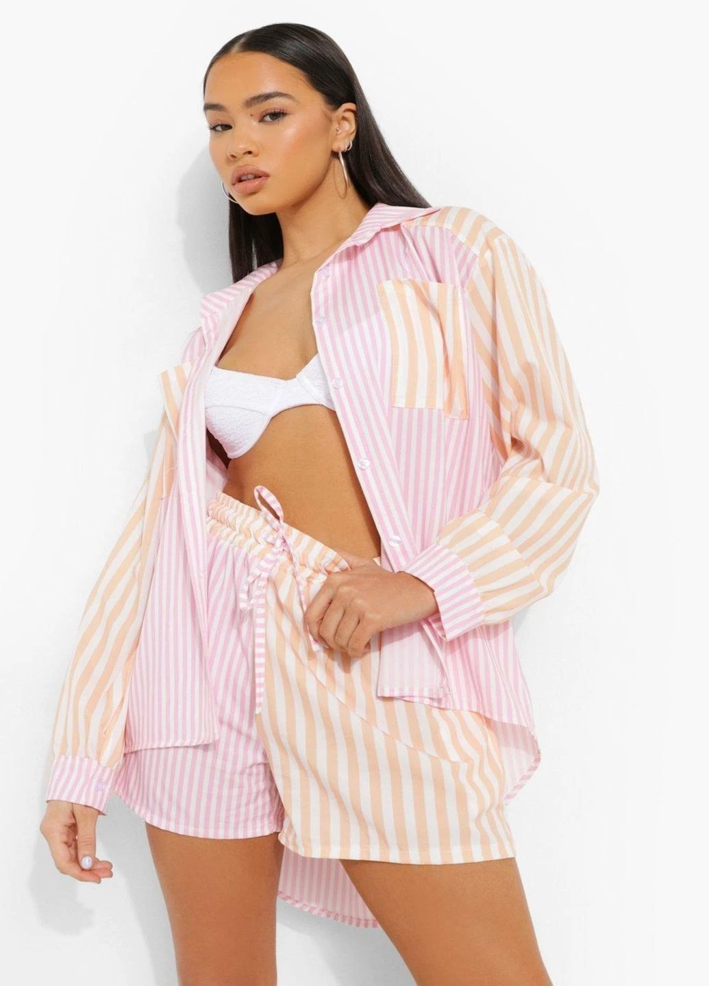 Розовая кэжуал рубашка в полоску Boohoo