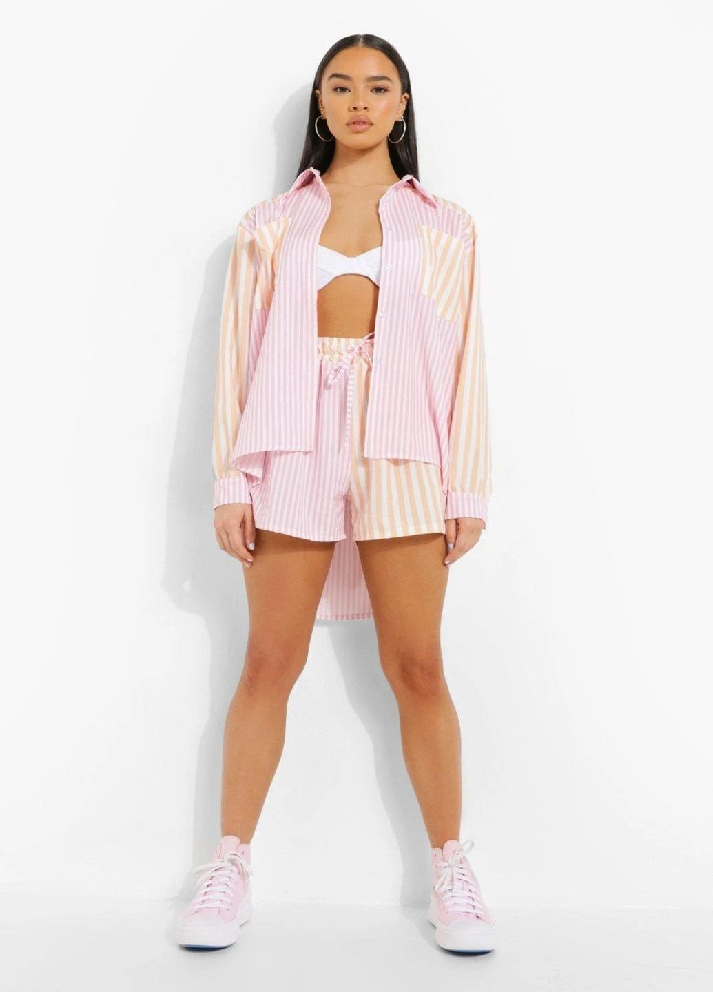 Розовая кэжуал рубашка в полоску Boohoo