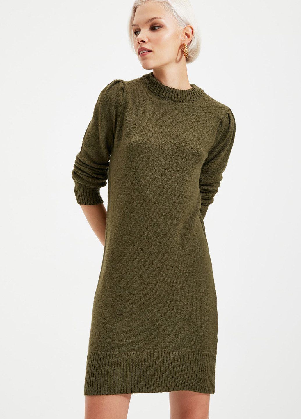 Оливковое (хаки) кэжуал платье платье-свитер Trendyol
