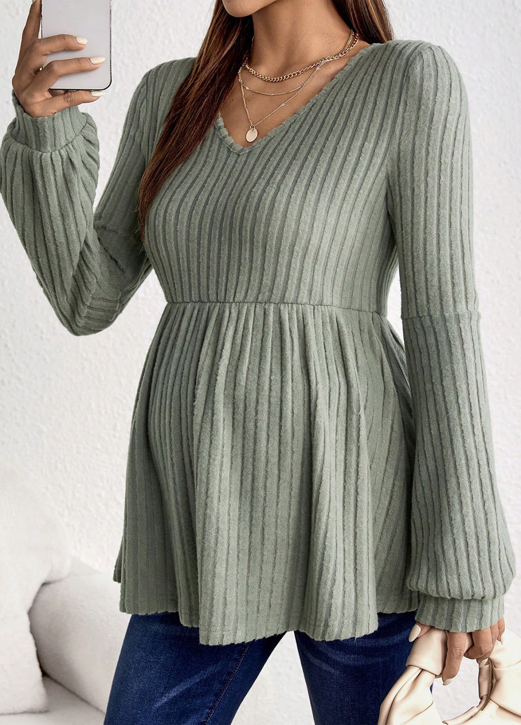 Серо-зелёная блуза для беременных SHEIN