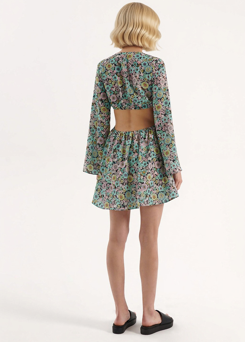 Комбинированное кэжуал платье клеш House с цветочным принтом