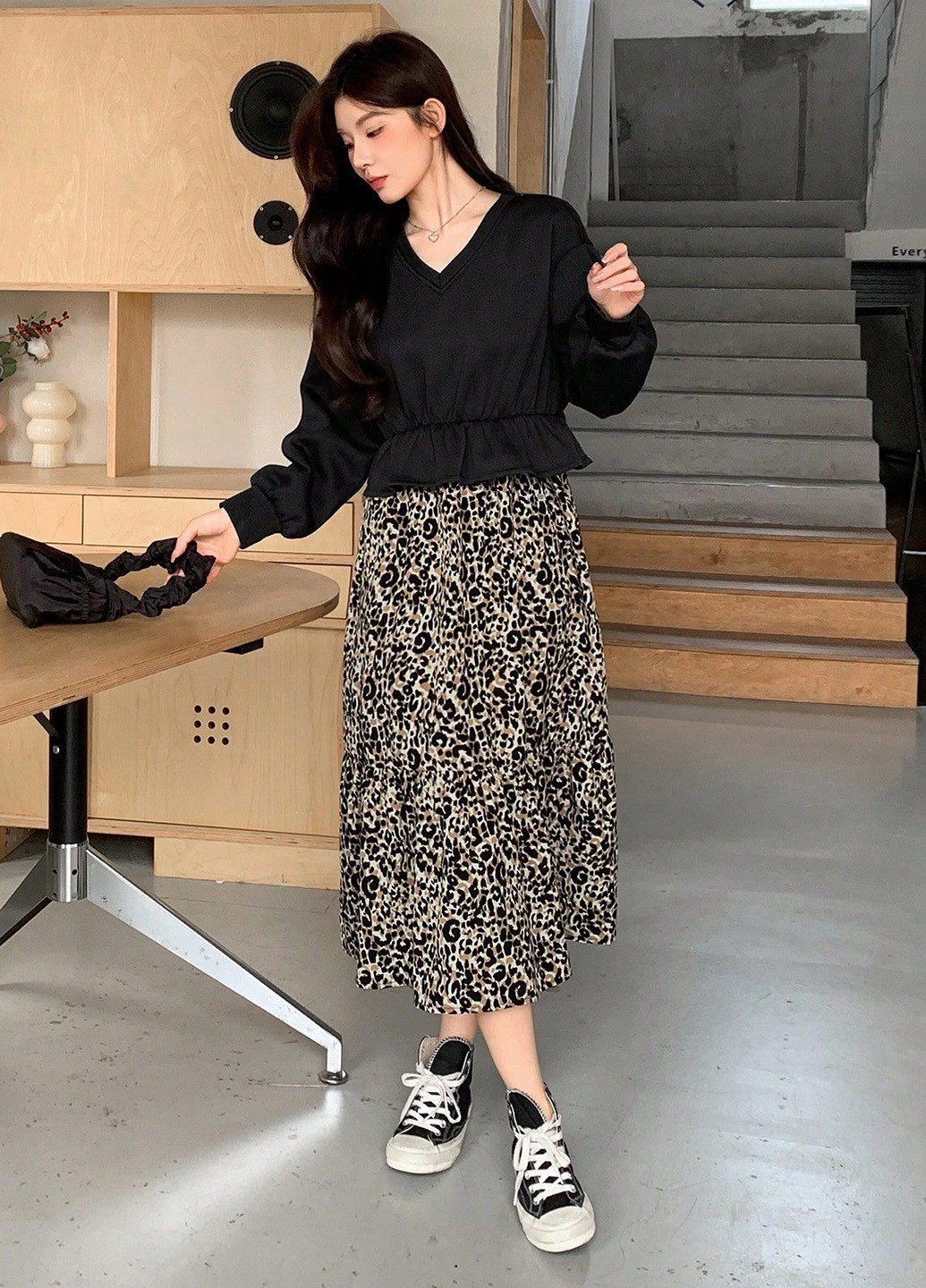 Комбінована кежуал сукня кльош SHEIN леопардовий