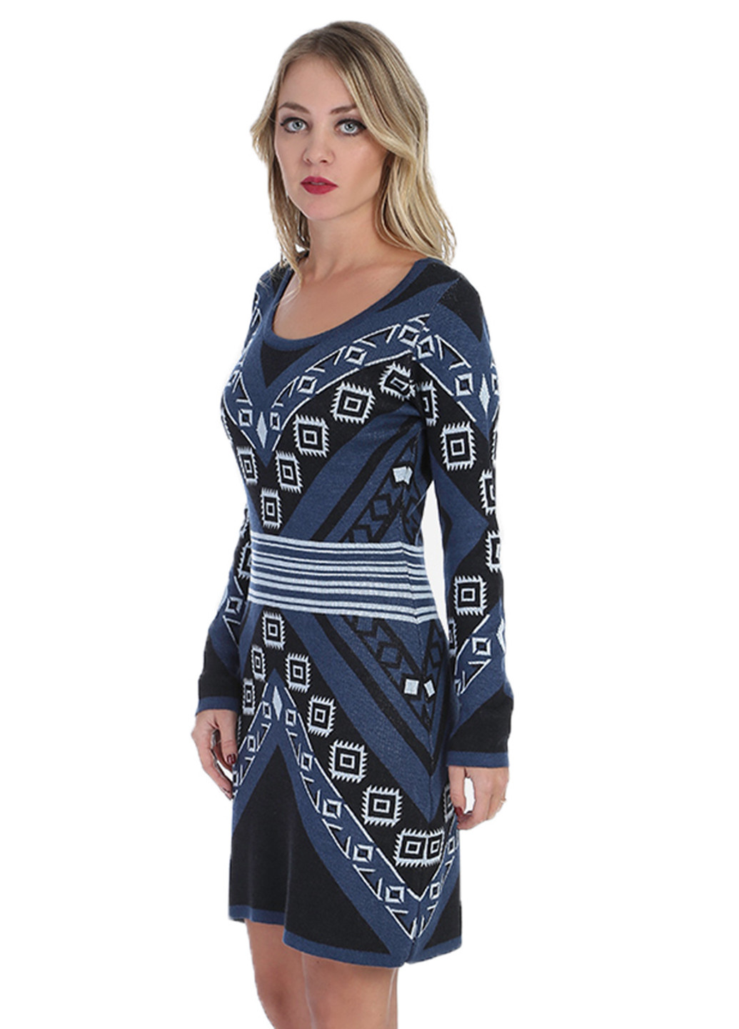 Темно-синее кэжуал платье Яavin с орнаментом