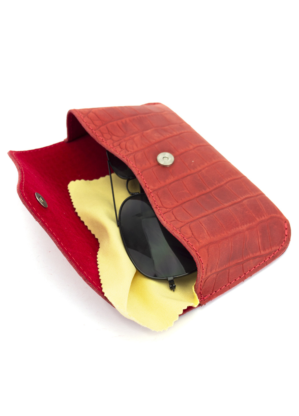 Футляр для очков кожаный 0085 (красный крокодил) HandyCover классический однотонный красный натуральная кожа