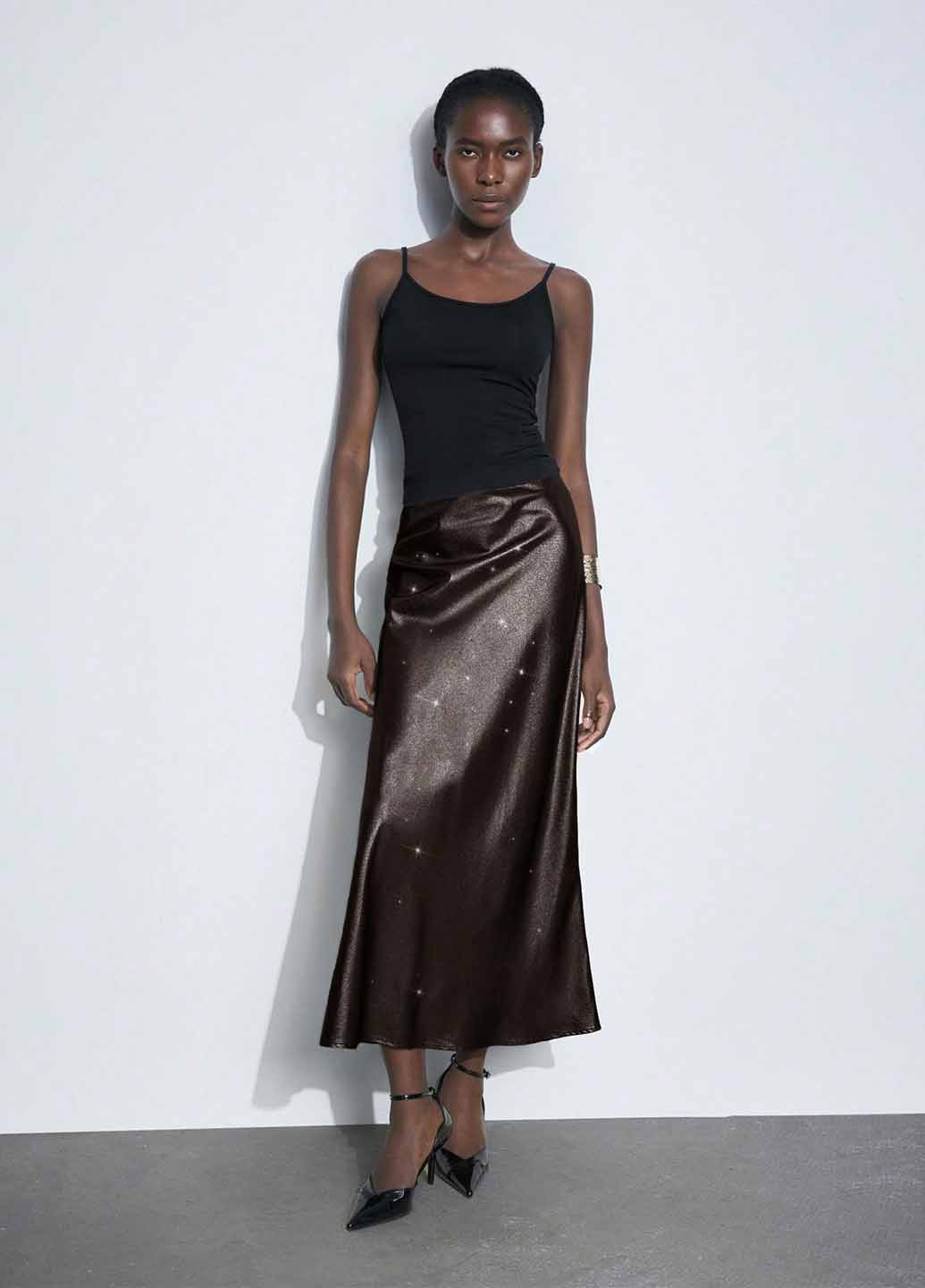 Темно-коричневая вечерний, офисная однотонная юбка SHEIN годе