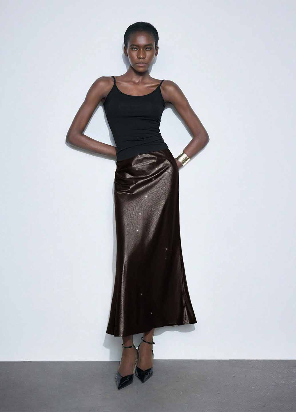 Темно-коричневая вечерний, офисная однотонная юбка SHEIN годе