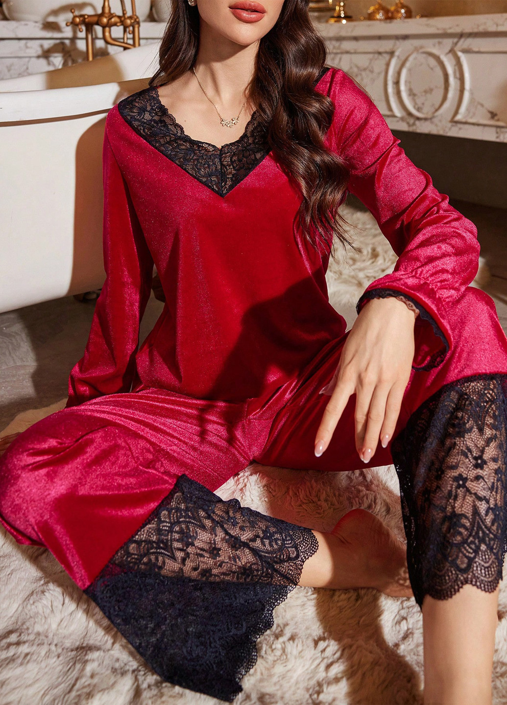 Темно-красная всесезон пижама (лонгслив, брюки) лонгслив + брюки SHEIN