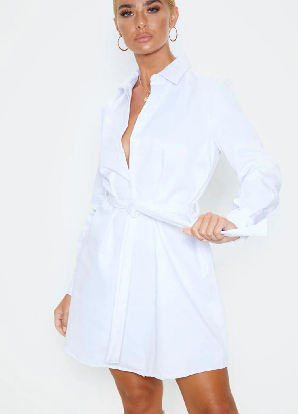 Белое кэжуал платье рубашка PrettyLittleThing однотонное